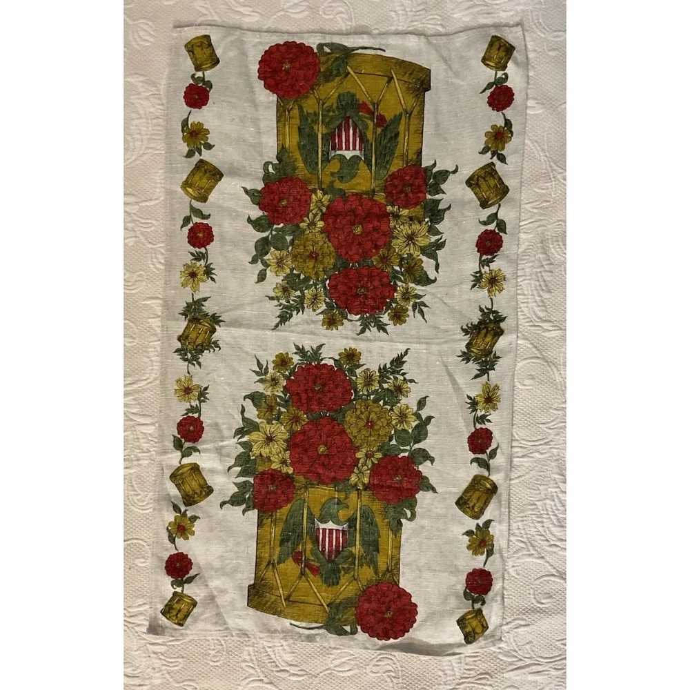 Vintage Colonial Parisian Eagle Drum Line Tea Towel Floral Bouquet Americana NEW